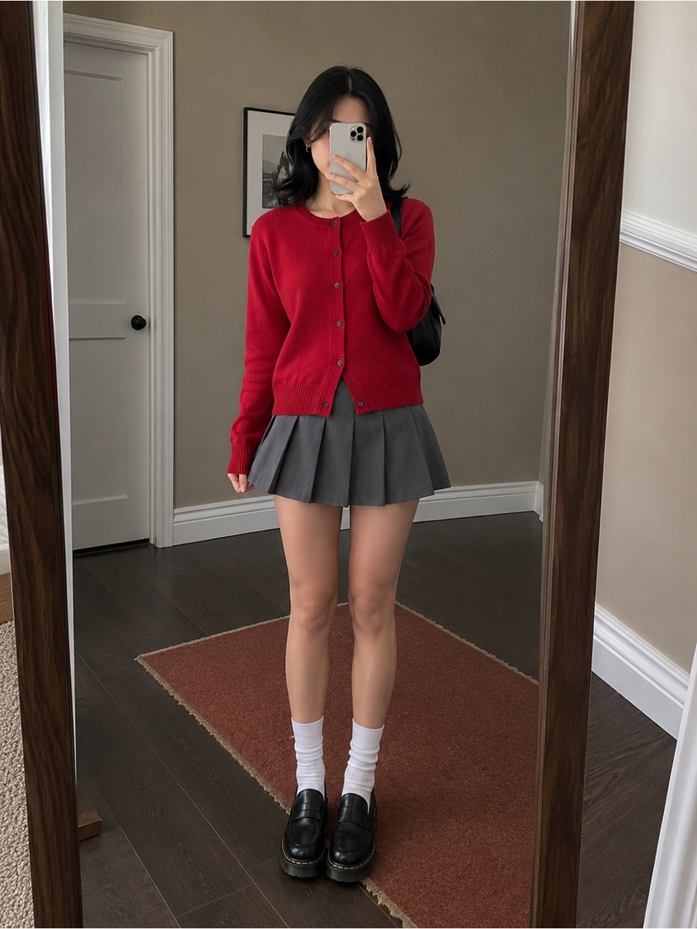 Classic Red Button-Front Women's Cardigan Sweater